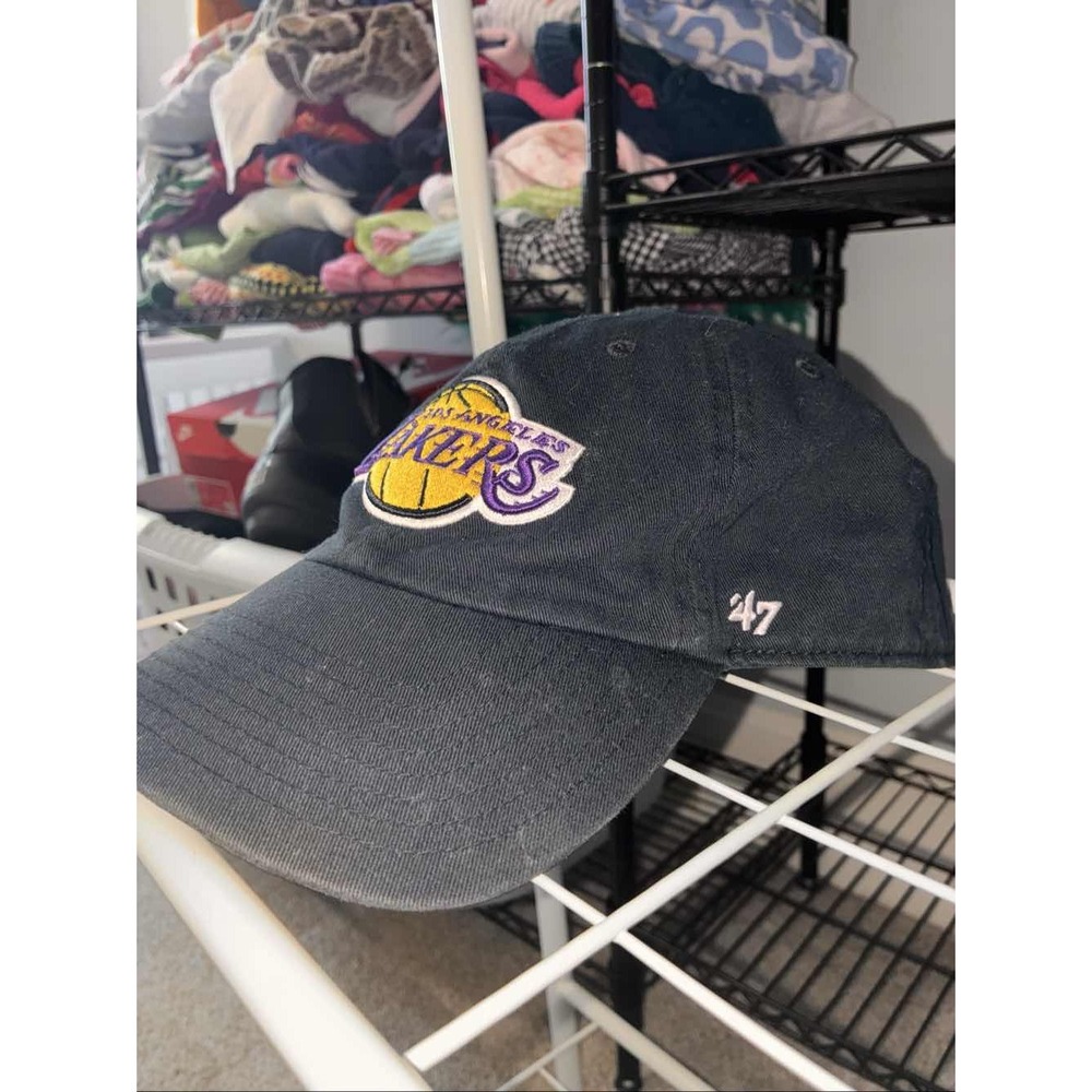 Los Angeles Lakers '47 Brand Clean Up Black Adjustable Strapback Hat Cap NBA